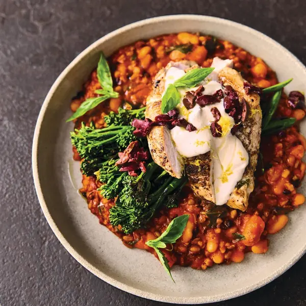 Lemon tahini chicken grains